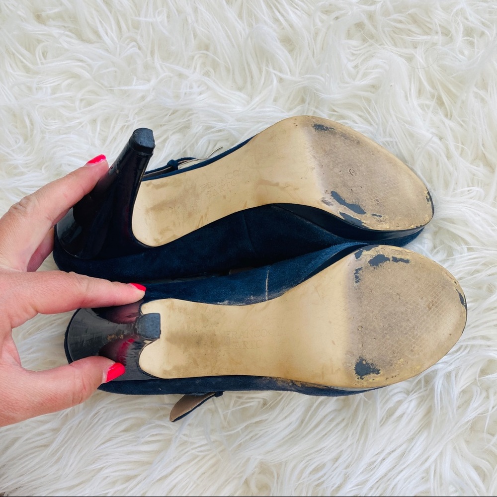 Franco Sarto | Blue Suede T-Strap Heels - Picture 5 of 6